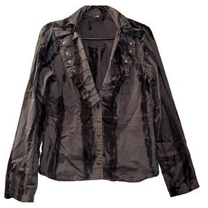 Sweet Love Steampunk  Rock Jacket Gray Black Studded Ruffle Women's XL